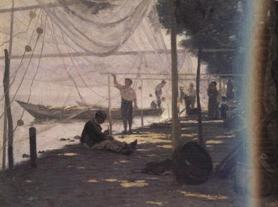 Francois Bocion Fishermen Mending Their Fishing Nets (nn02) china oil painting image